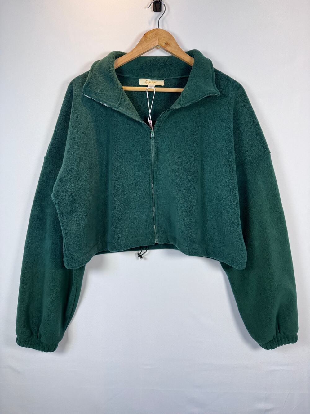 Qinsen Green Full Zip Fleece doversized Jacket Womens M NWT Granola Gorpcore